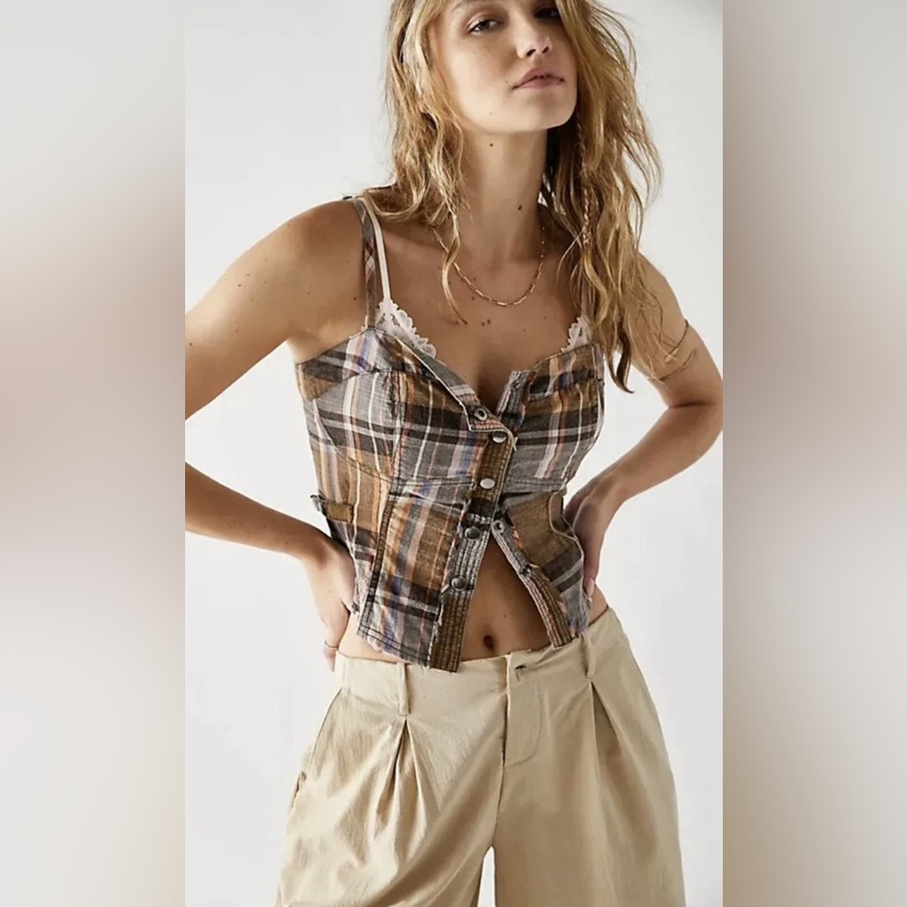 NWT FREE PEOPLE SHORELINE PLAID CORSET TOP ✨